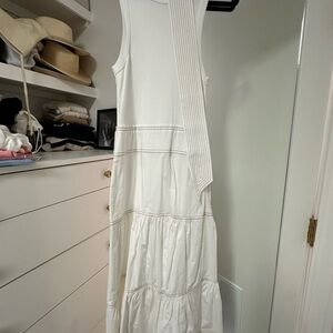Veronica Beard White Tiered Ruffled Maxi Sundress